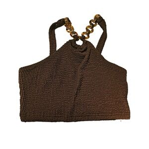 SHEIN Women's Brown Stretchy Rib-Knit Halter Crop Top – Size XS